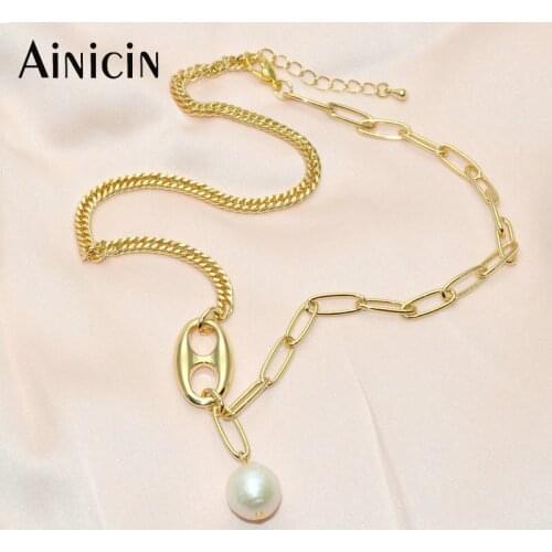 New Arrival Colorfast Gold Plating Handmade 50cm Chain Necklace Natural Freshwater Pearl Pendants Fashion Women Jewelry 10pcs