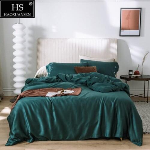 Blackish Green 4Piece Bedding Sets Tencel Lyocell Soft Breathable Pillowcase Duvet Cover Fitted Sheet Bed Sheet Queen King Size