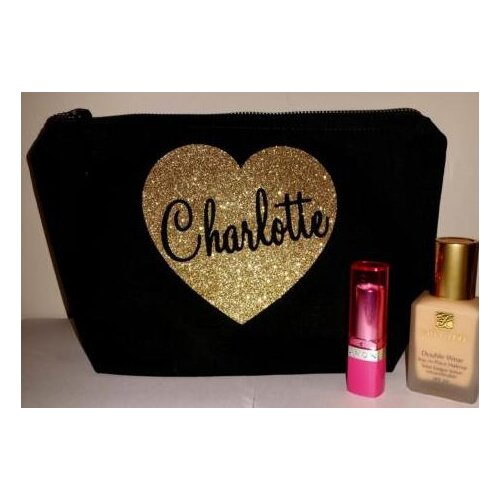 Personalised names GLITTER HEART bridesmaid wedding Gift Make Up Cosmetic Bags Unique Gift for Bridal Party Bags