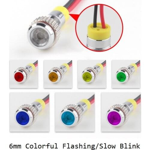 Flashing LED Indicaor Light 6mm Metal Waterproof LED Pilot 6v 12v 220v Led Blink Pilot Signal Lamp for DC with Wire
