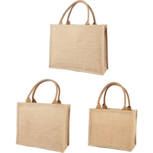 Jute Burlap Tote Large Reusable Grocery Bags with Handles Women Shopping Bag Beach Vacation Picnic Organizer