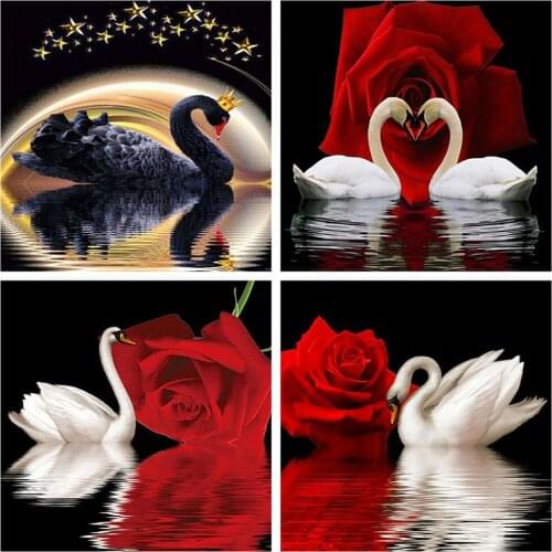 Canvas Size Diamond Painting Full Square New Arrival Swan Pictures Of Rhinestones Diamond Mosaic Rose Embroidery Decortion