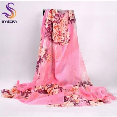 [BYSIFA] Chinese Peony Blue Pink Wool Scarves Pashimina Women Fashion Accessories Brand Warm Cashmere Winter Long Scarf Shawl