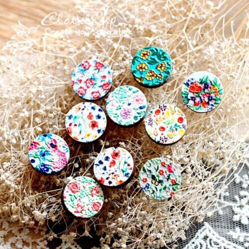 Mix 3D Embossed 16mm Round Handmade Wood Cut Cabochon to make Rings, Earrings, Necklaces, Bracelets-(WG-MIXSS)