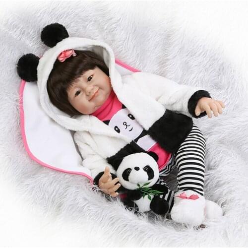 2018 NEW NPK reborn baby girl dolls 22" soft silicone reborn dolls panda clothing set real cute princess BJD Bebe dolls bonecas