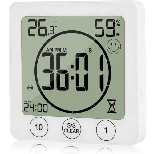 LCD Bathroom Wall Clock Temperature Humidity Countdown Waterproof Shower Timer 50JC