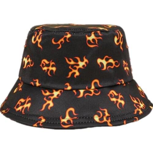 LDSLYJR 2021 Spring Summer new style fire print Bucket Hat Fisherman Hat outdoor travel hat Sun Cap Hats for Men and Women 81