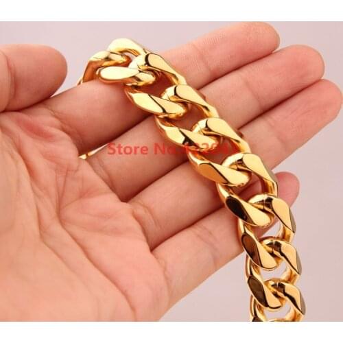Hotsale 7-40inch Charming Gift Fashion 17mm Stainless Steel Gold color Cuban Chain Necklace Highly Polished Jewelry