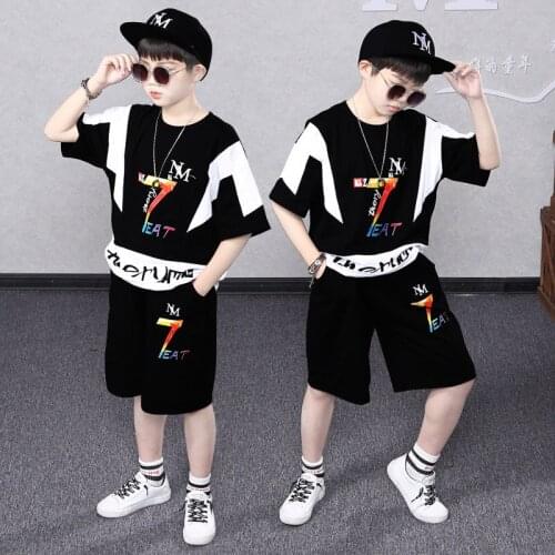 2021 Summer Sport Suit for Boys Girls Clothes Sets Teenage Black Clothing Set Kids Children T shirt Haren Shorts Cool Tracksuit