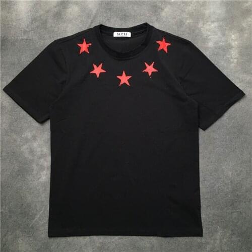Men New Novelty 2020 Neckline watermark Red stars T Shirts T-Shirt Hip Hop Skateboard Street Cotton T-Shirts Tee Top kenye #K10