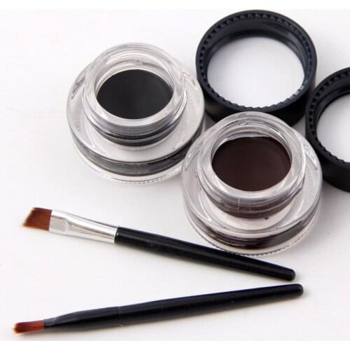 Eye Makeup Set Eyeliner Gel Kits Waterproof Black Brown Eyebrow Cream + 2 Pcs Eye Liner Brush Beauty Make Up Cosmetics