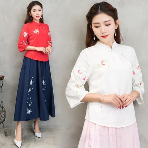 2020 national wind age season 7 minutes of sleeve collar cotton and linen Chinese style restoring ancient ways