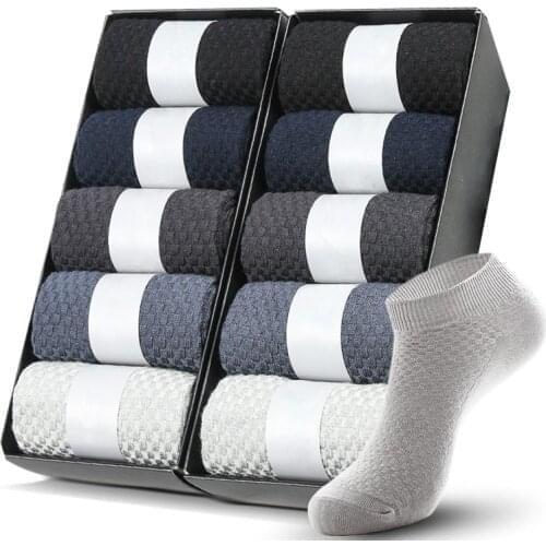 10 5 2Pairs Bamboo Fiber Men Short Ankle Business Black Male Meias Socks Summer Breathable Dress Shoes Clothes Size 38-43