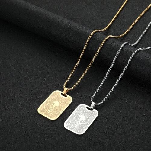 Cxwind Charm Geometric Squre Skull Pendant Necklace for Women Men Chains Stainless Steel Skeleton Choker Necklaces Jewelry