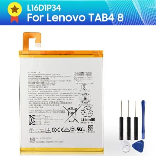 Original Replacement Battery L16D1P34 for Lenovo TAB4 8 TB-8504N/F Tablet PC TAB4 8 Plus Authentic 4850mAh 18.7wh 4.4V