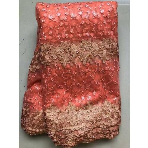 Peach 2021 Latest French Nigerian Lace Fabrics High Quality Tulle African Lace Fabric ELL4713. Wedding Stones French Tulle Lace