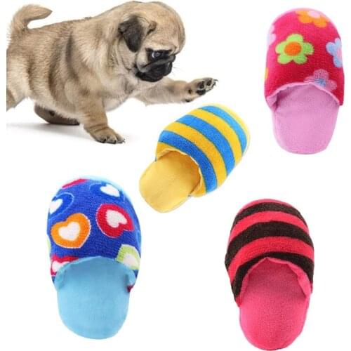 Plush Flip Flop Pet Dog Chew Toys For Puppy Dogs Chihuahua Pug Puppy Squeaker Toys Squeaky Plush Slippers Bread Shape
