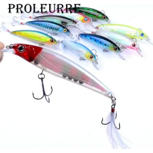 Proleurre 1PCS 9cm 7.5g Minnow Fishing Lure Laser Hard Artificial Bait Feather Hooks Fishing Wobblers Crankbait Minnows Pesca