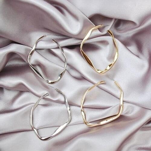 SRCOI Rhombus Distortion Metal Gold Silver Color Hoop Earring Fashion Simple 2020 New Trendy Alloy Round Earring For Women Party