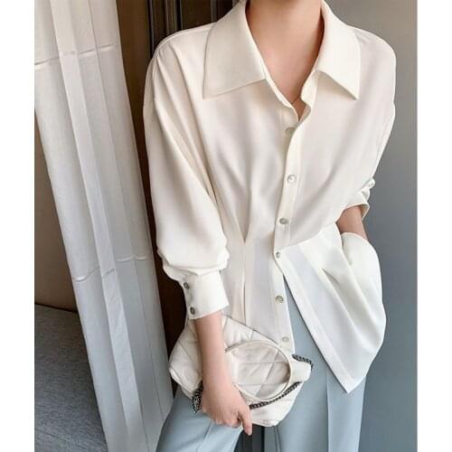 Chiffon Long Sleeved Shirt Womens Summer Loose Elegant Blouses Office Lady Casual Solid Color Long Shirts Tencel Womans Tops