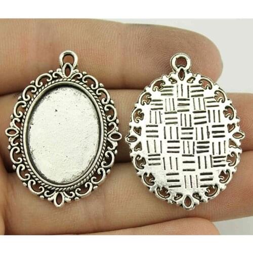 WYSIWYG 5pcs 18x25mm Inner Size 40x29mm Outer Size Vintage Antique Silver Color Alloy Oval Cameo Cabochon Base Setting