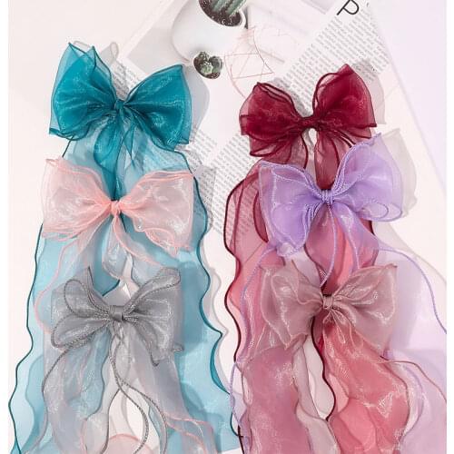 Lace Bow Hair Clip,Long Ribbon Duckbill Clip,Organza Streamers Hairpins,Kids Hair Accessories,Knotted Bows Ornament Sweet Barret