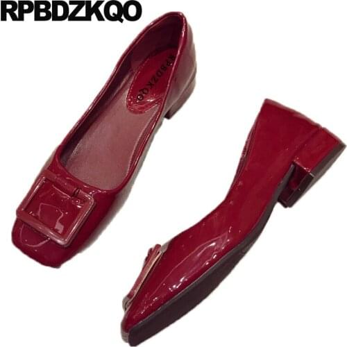 Designer Shoes China Red Wine Patent Leather Square Toe Women Flats Shallow Large Size Black Slip On 2021 Spring Autumn Chinese