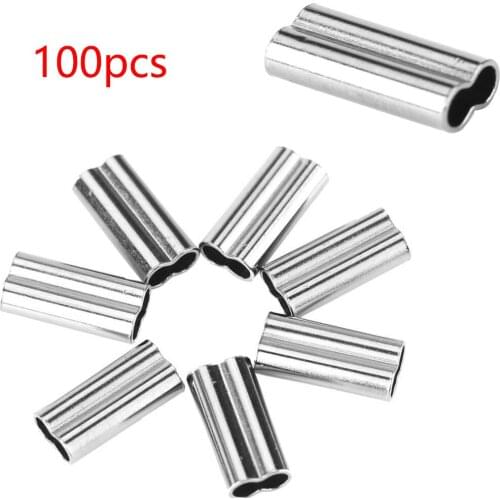 100pcs Portable Double Oval Copper Tube Oval Fishing Line Stainless Steel Crimping Sleeves Tube Connector Fishing Wire Tube Fis