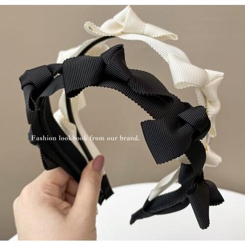2021 Cute Korean Solid Bow Bezel Headwear Women Headband Girls Kwali Hair Bands Hairband Hoop for Holiday Party Hair Accessories