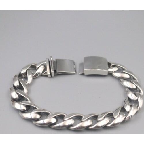 Pure 925 Sterling Silver Bangle 13mm Curb Hinge Link Chain Bracelet Men Best Gift 69-70g / 21cm