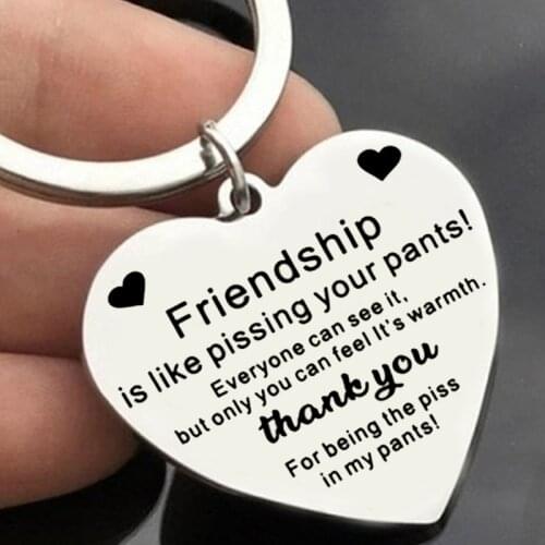 Stainless Steel Heart Key Chain Friendship Engraved Letters Keychain Love Pendant Souvenir Gift