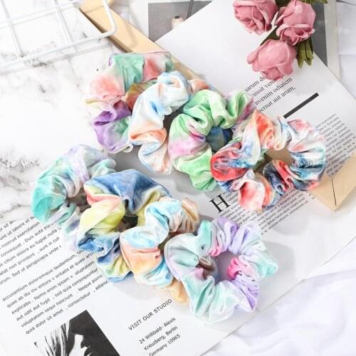 Diamond Velvet Scrunchies Tie Dyeing Women Girls Rainbow Gradient Color Hair Ring Headdress Hair Accessories
