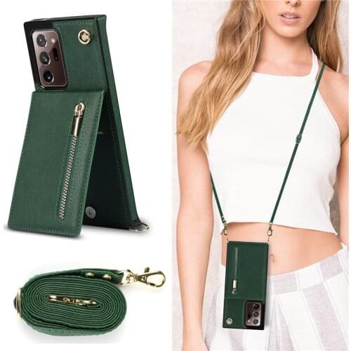Crossbody zipper card bag phone case For Samsung Galaxy Note 9 10 20 S9 S10 S20 S21 Plus Ultra Kickstand leather case for A90 5G