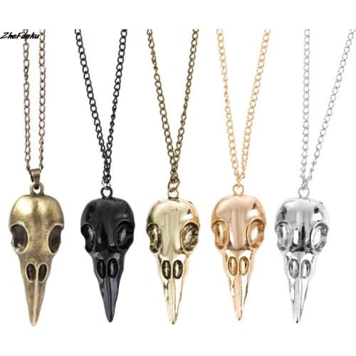 Skull Raven Pendant Necklace Black Crow Gothic Necklace Victorian Witch Pendant Necklace