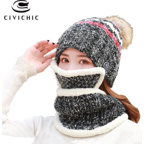 CIVICHIC Woman Winter Warm Knit Sacrf Hat 2 Piece Set Thicken Cap Jacquard American Pride Us Flag Shawl Man Chic Headwear SH142