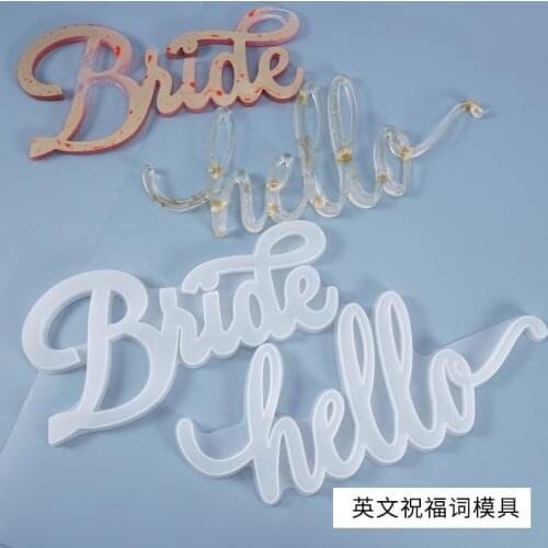 DIY Crystal Silicone Mold English Blessing Letter Hello Bride Groom Listing Door Wedding Pendant Resin Mold Jewelry Making