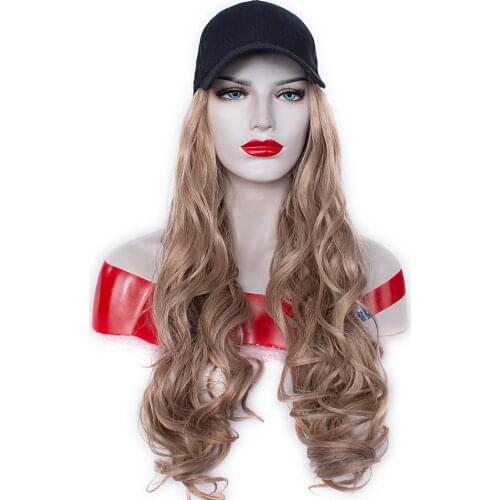 Alizing Long Natural Wavy Wigs with Hat Mixed Brown Curly Wig Hair Heat Resistant Replacement for Women