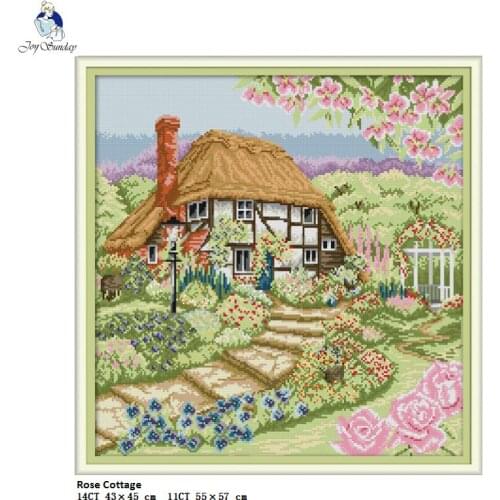 Joy Sunday Rose Cottage Pattern DIY Cross Stitch Kits 11CT Printed Fabric 14CT Canvas DMC Chinese Cross-stitch Embroidery Set
