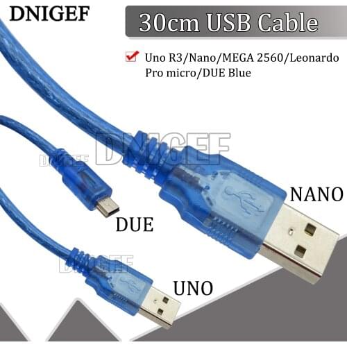 30cm USB Cable for Uno R3/Nano/MEGA 2560/Leonardo/Pro micro/DUE Blue High Quality A type USB/Mini USB/Micro USB 0.3m for Arduino