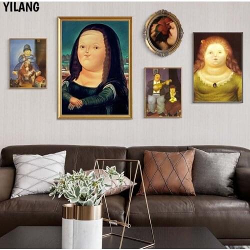 Funny Fat Mona Lisa Canvas Painting Classic Da Vinci Figure Wall Art Picture Nordic Abstract Poster For Living Room Home Decor