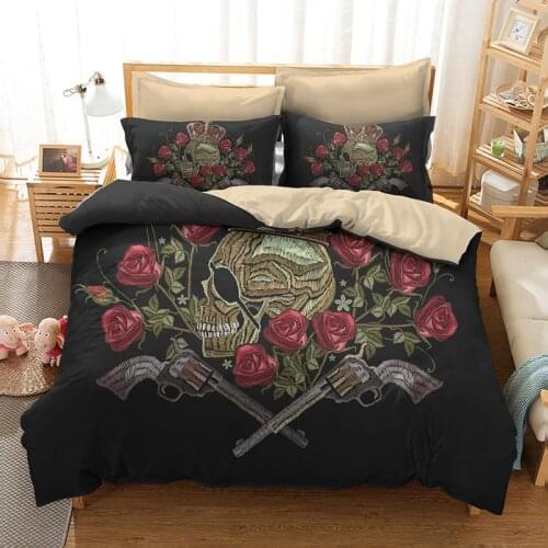 Fanaijia rose Skull Bedding Sets queen size Sugar pistol skull Duvet Cover Bed cool skull bedline AU US size bed