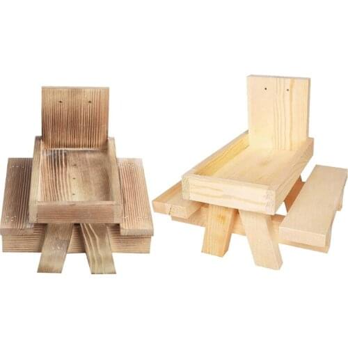 Outside Chipmunk Squirrel Feeder Strong Built Pine Wood Corn Cob Picnic Table Food Holder for Outdoors Tree Installation