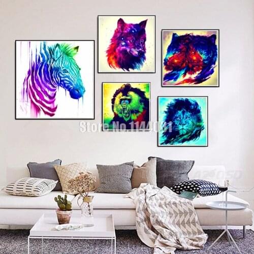 Colorful Animals Mosaic DIY Diamond Painting Crystal Zebra Lion Wolf Cross Stitch Decorative Diamond Embroidery Full Rhinestone