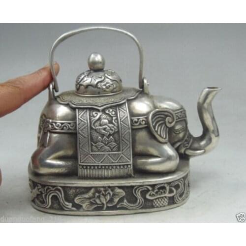 Copper Brass craft Collectible Decorated Old Handwork Tibet Silver Carved Elephant Tea Pot