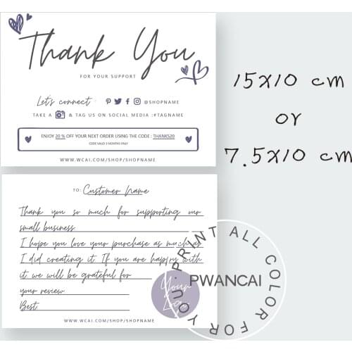 Instant Download Thank You Card Purple,Heart DIY Printable Thanks Card Your Support Note, Thank You Card Coupon, Business Cards