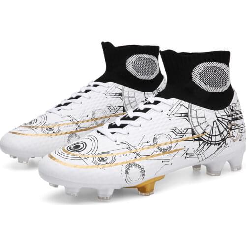 Men Football Soccer Cleats Boots Long Spikes TF Ankle High Top Sneakers Boy Soft Indoor Turf Futsal Sport Gym Shoes Male 34-46