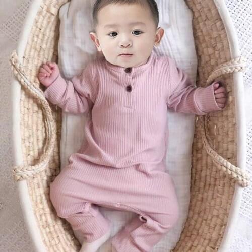 Soft Spring Newborn Baby Girls Boys Cotton Ribbed Overalls Jumpsuits Toddler Infants Children Clothing Autumn Pullover Bodysuit