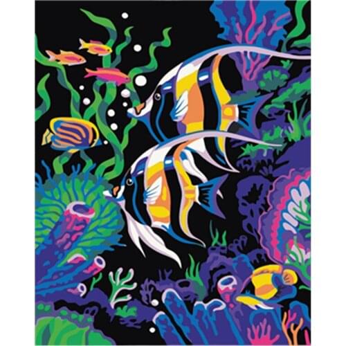 Unique Picture Digital Diy Cartoon Fish Painting By Numbers On Canvas Framework Pictures Oil Painting for Living Room Home Decor