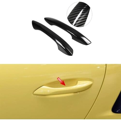 2Pcs Real Carbon Fiber Car Outer Door Handle Cover Trim for-Porsche 911 Carrera S R Turbo S 2016-2018