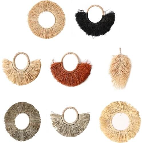 Nordic Raffia Hanging Wall Mirror Boho Decorative Makeup Mirrors Living Room Bedroom Bathroom Decoration